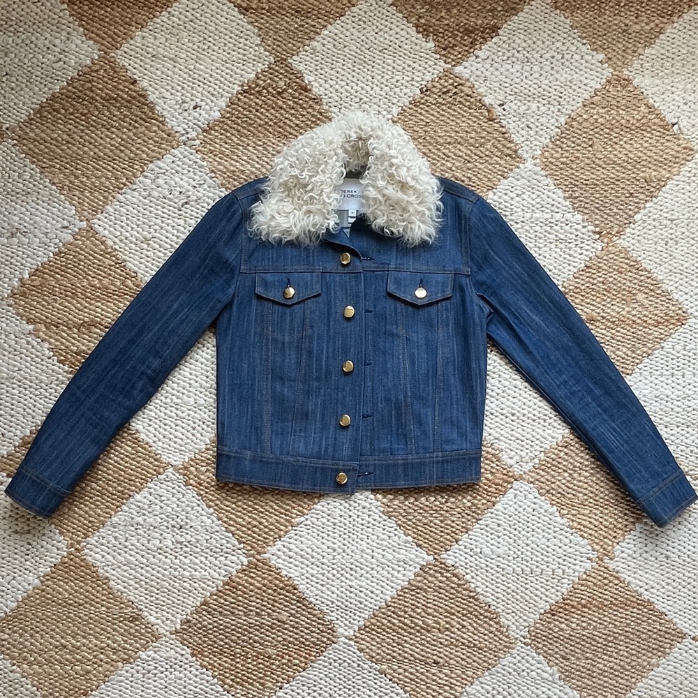 Derek Lam 10 Crosby Blue Denim Jacket with Removable Shearling Collar - Size 00 - Picture 2 of 16
